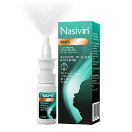 Nasivin Kids, 0,025%, aerozol do nosa dla dzieci od 1 do 6 lat, 10 ml