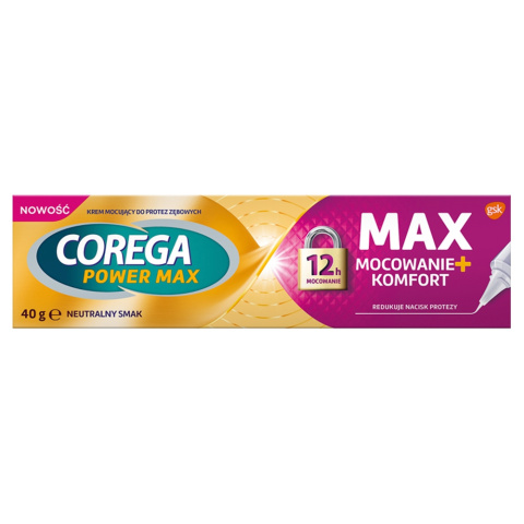 Corega Power Max Mocowanie + Komfort, krem mocujący, neutralny, 40 g