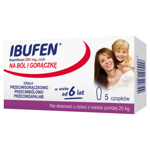 Ibufen czopki, 200 mg, 5 sztuk