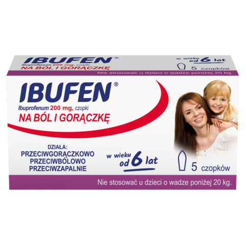 Ibufen czopki, 200 mg, 5 sztuk Ibufen czopki, 200 mg, 5 sztuk