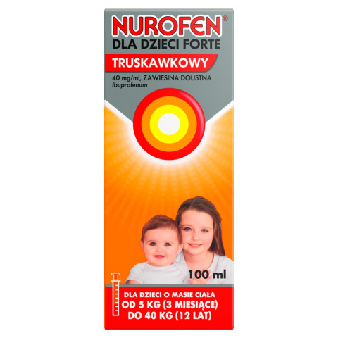 Nurofen dla dzieci Forte, 40 mg/ml, truskawkowy, 100 ml, od 3 miesiąca do 12 lat