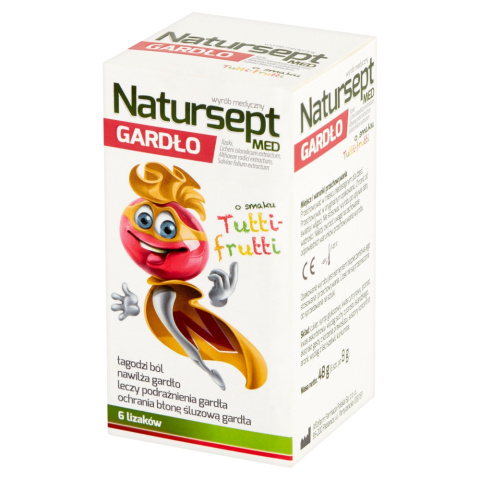 Natursept Med Gardło, lizaki, smak tutti-frutti, 6 sztuk