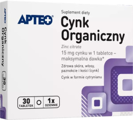 Cynk organiczny Apteo, 10 mg, 30 tabletek