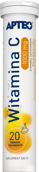 Witamina C 1000 mg, smak cytrynowy, 20 tabletek musujących, Apteo