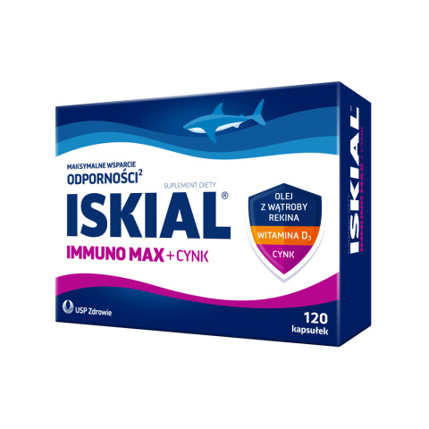 Iskial Immuno Max + Cynk, 120 kapsułek, olej z wątroby rekina, cynk i witamina D