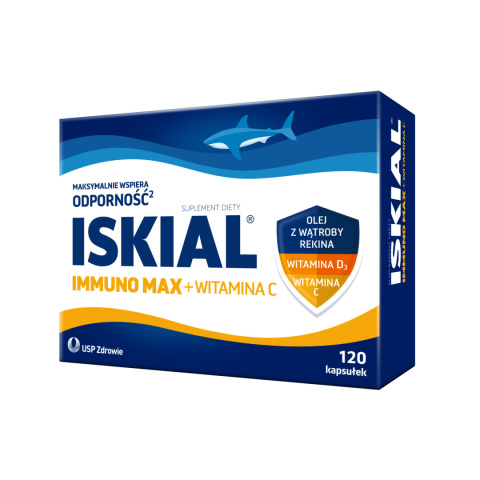 Iskial Immuno Max + Witamina C, 120 kapsułek, olej z wątroby rekina z witaminami C i D