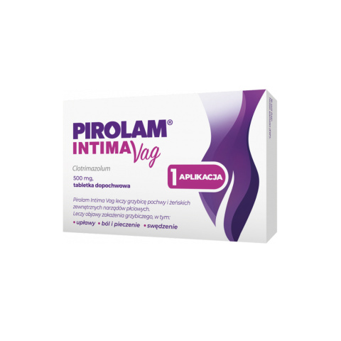 Pirolam Intima Vag, clotrimazol dopochwowy 500 mg, lek bez recepty na intymne infekcje grzybicze, 1 tabletka